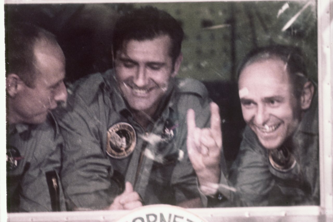 122 Apollo 12 Astronauts Bean Gorden and Conrad in quarantine TL -s